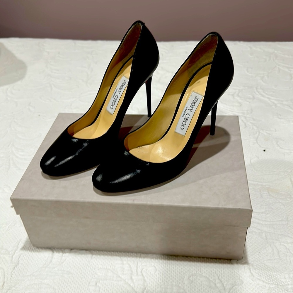 Jimmy Choo Esme 100 Black Leather Pump Gem